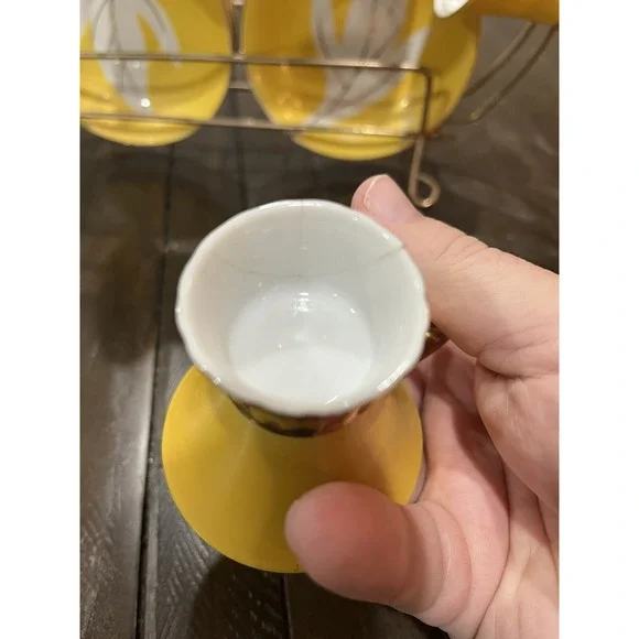 Vintage Napco Tea Set Yellow Gold Rack Leaf Saucer 4ZD-5415 Porcelain‎ Set Of 6